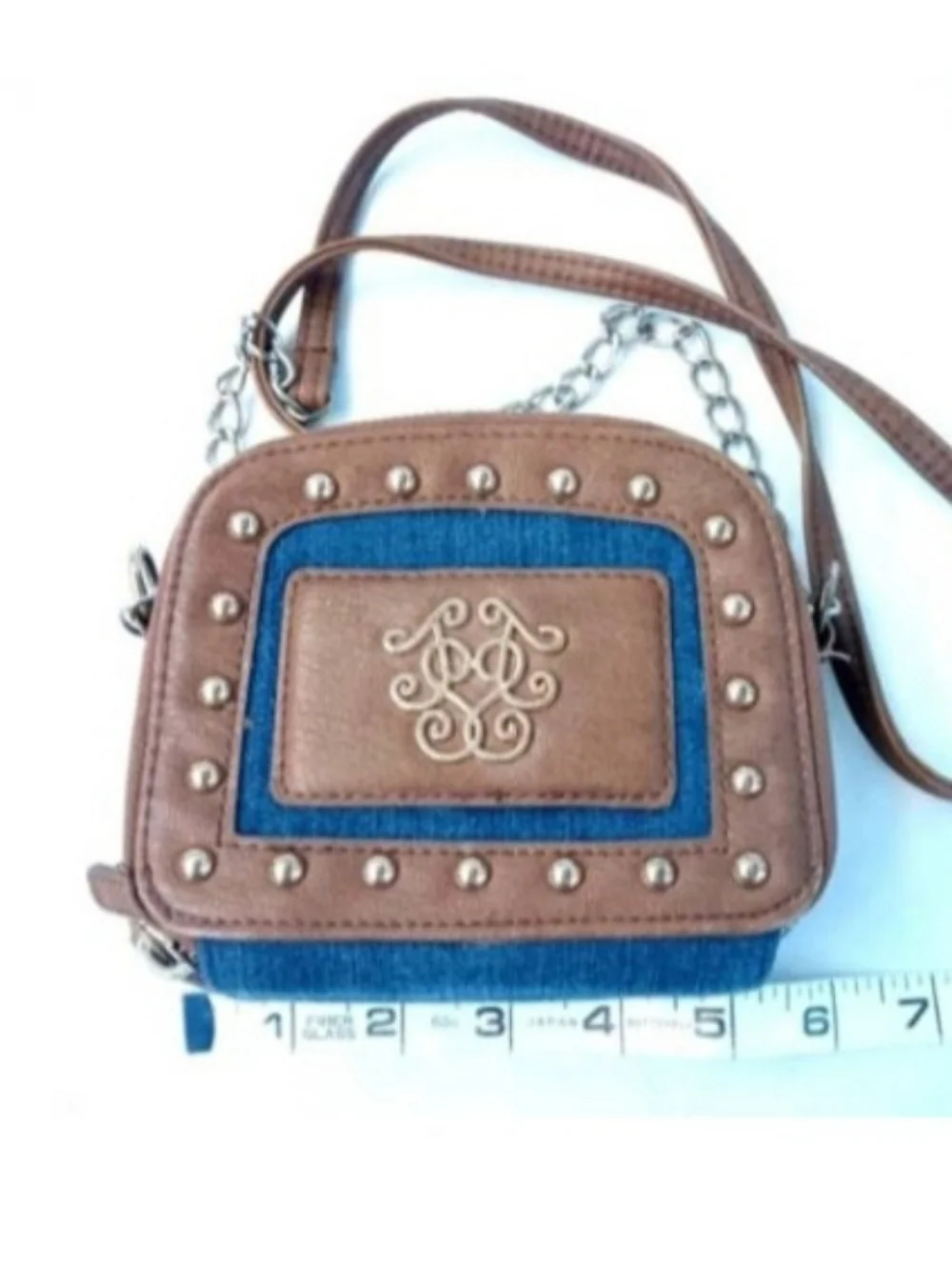 Jessica Simpson Mini Crossbody Wallet Bag | EUC | Denim, Studs, Zip Around